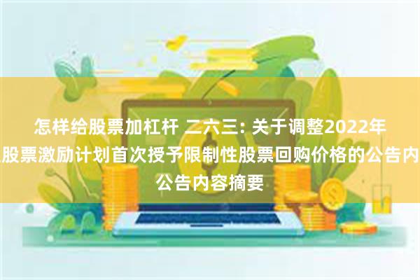 怎样给股票加杠杆 二六三: 关于调整2022年限制性股票激励计划首次授予限制性股票回购价格的公告内容摘要